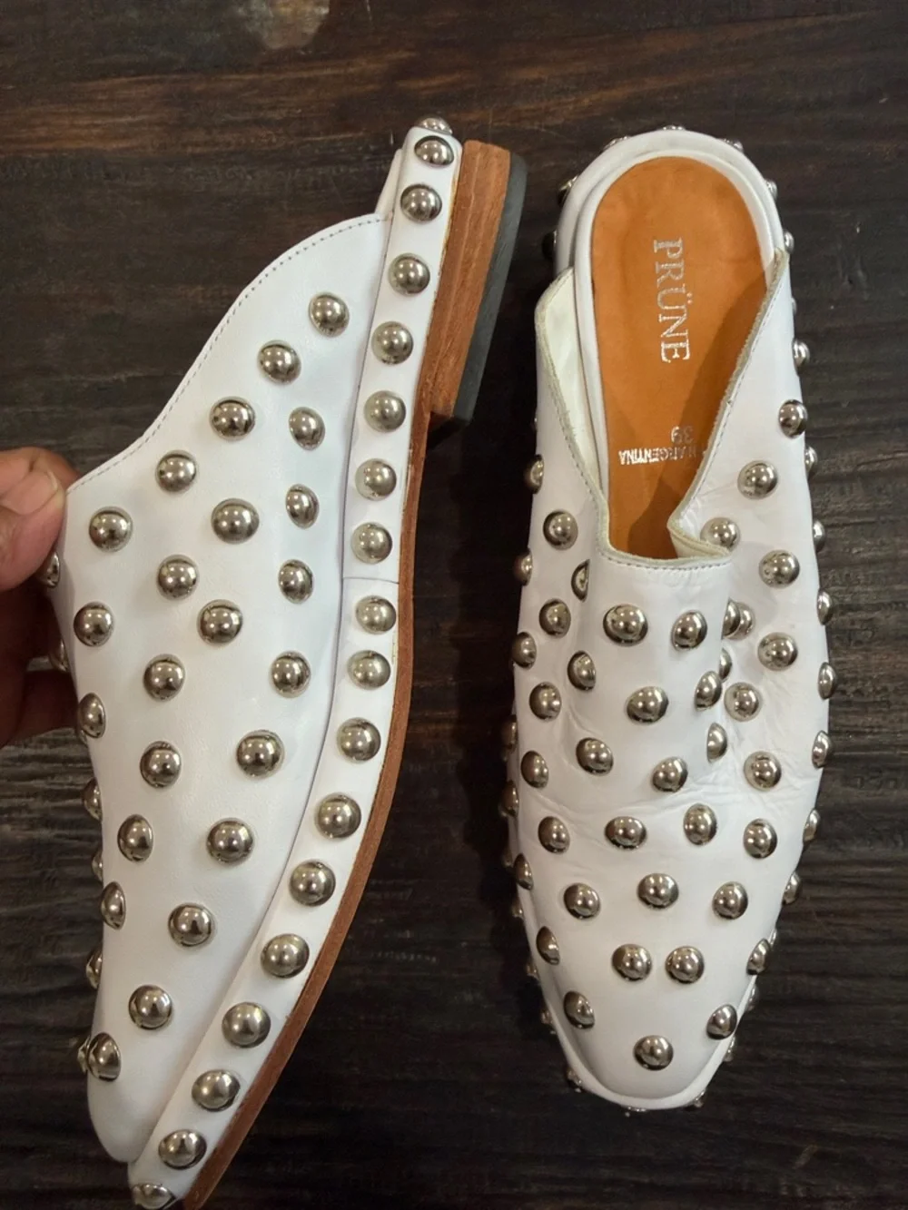 PRÜNE White Studded Slip-On Mules size 39 - Picture 16 of 16